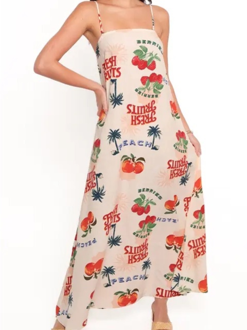Paper Heart By Anthropologie dress Fruit Print Spaghetti Strap Maxi Dress